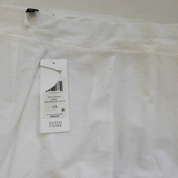 Eileen Fisher $168 Women's White Washable Stretch Crepe Slim PantSlim Fit Large - Picture 6 of 10